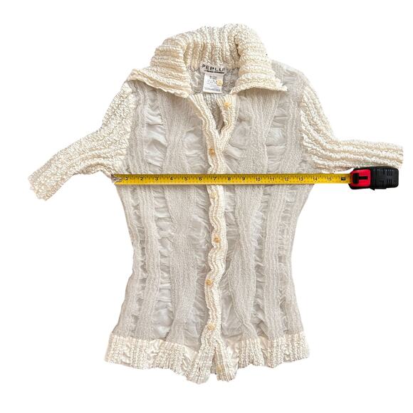 Vintage Peplum by Yoshiki Hishinuma Crinkle Pleated Blouse – Ivory White –RARE - Picture 10 of 10